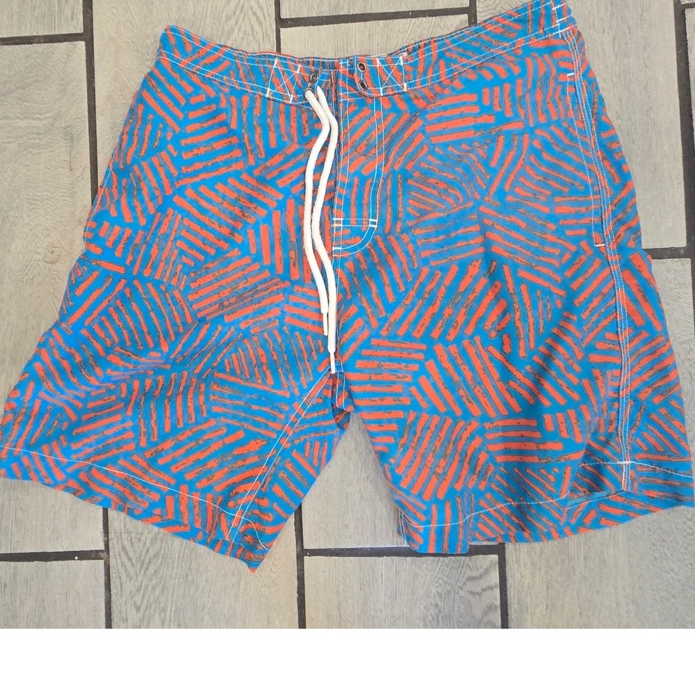 Trunks Surf & Swim Mens Blue Orange Geometric Print Swim Trunks Size Medium